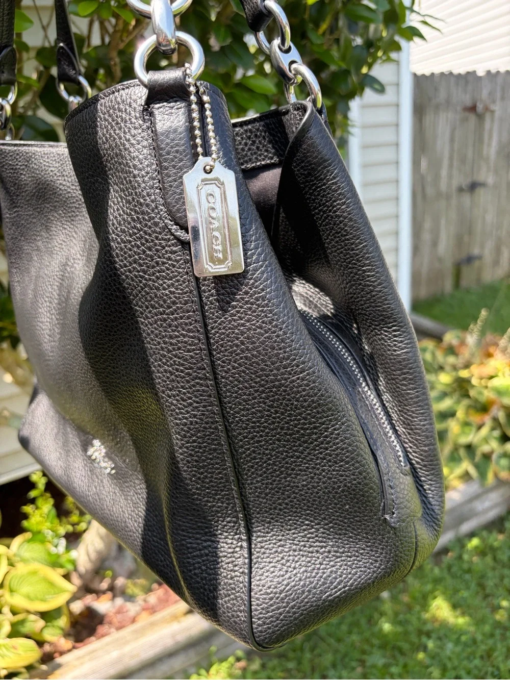 COACH HALLIE Black/Gold GENUINE Pebbled Leather Purse F80268